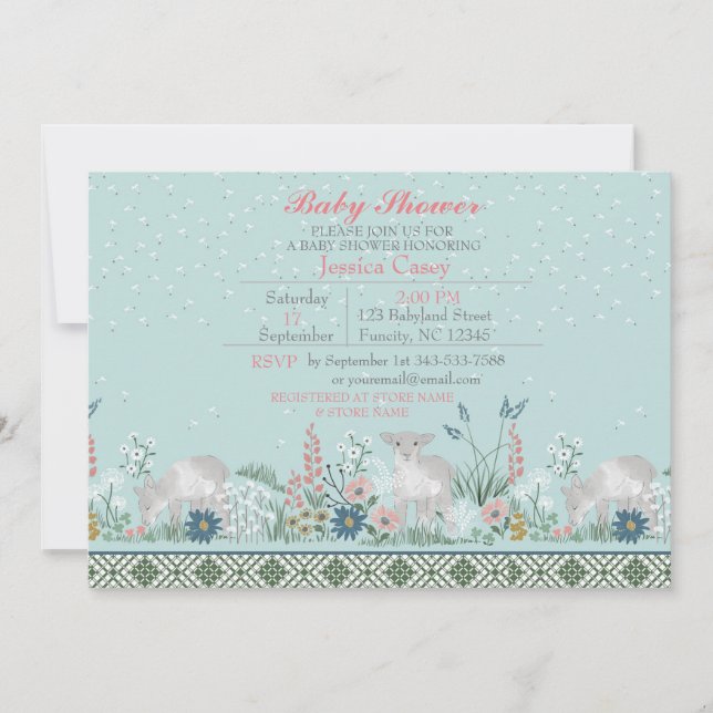 Carte d'invitation Baby shower d'agneau de bois bl (Devant)