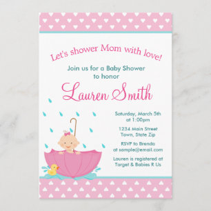 Carte d'invitation Baby shower fille parapluie