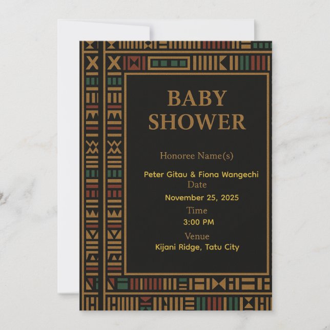 Carte d'invitation Baby shower Gold Kente africain (Devant)