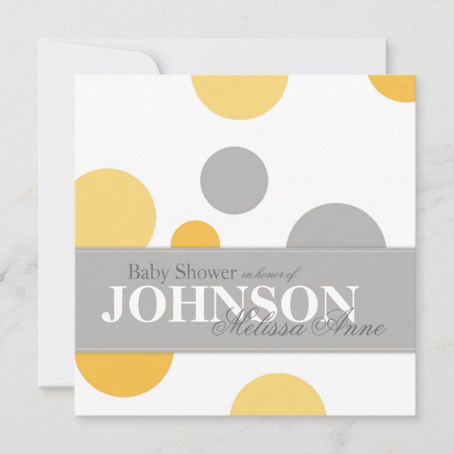 Carte d'invitation Baby shower gris-jaune Pois (Devant)