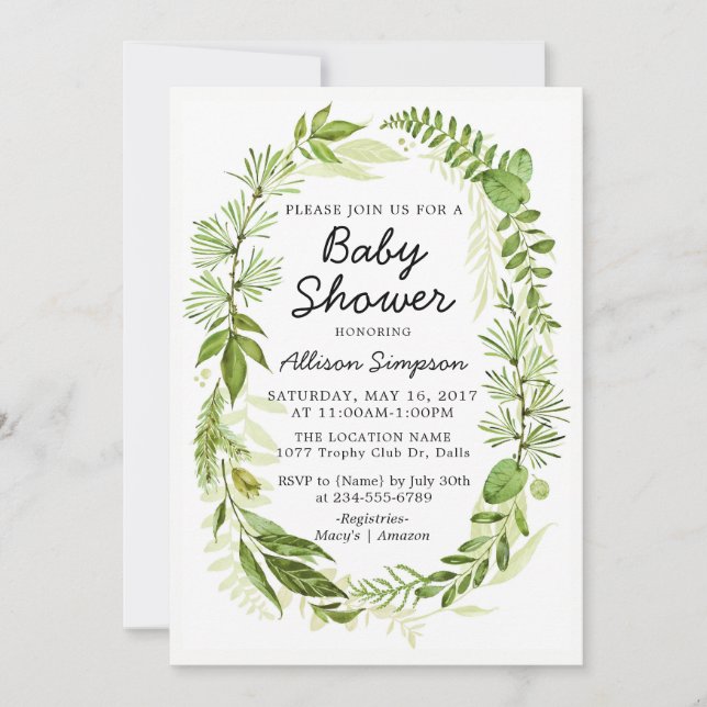 Carte d'invitation Baby shower moderne verte (Devant)