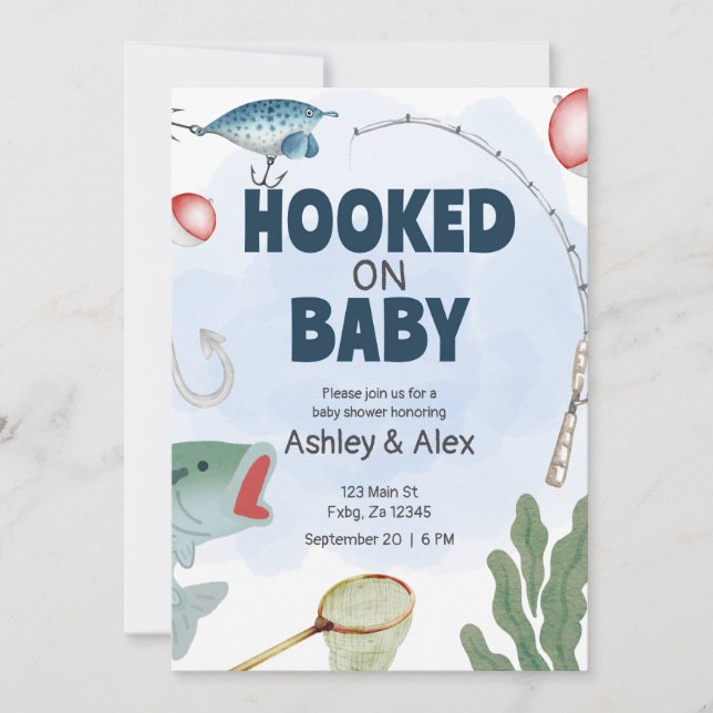Carte d'invitation Baby Shower Thème Pêche pour En (Devant)