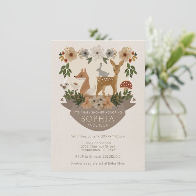 Carte d'invitation Baby shower Woodland moderne (Debout devant)