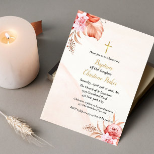 Carte d'invitation Baptême rose pâle