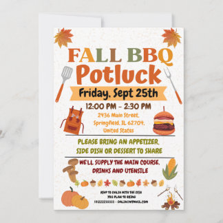 Carte d'invitation BBQ Automne Potluck