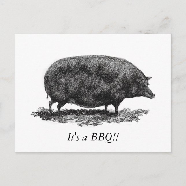 Carte d'invitation BBQ vintage pour porc (Devant)