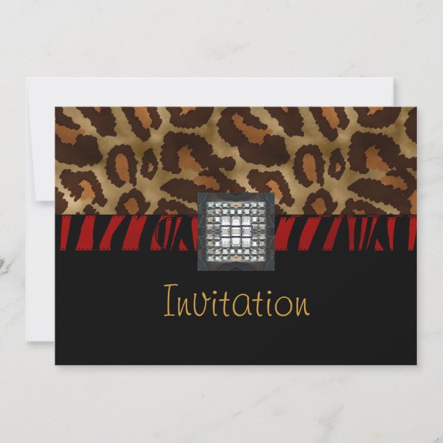 Carte d'invitation Black White Wild Animal Red Bel (Devant)
