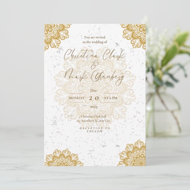 Carte d'invitation blanche Golden Modern (Debout devant)