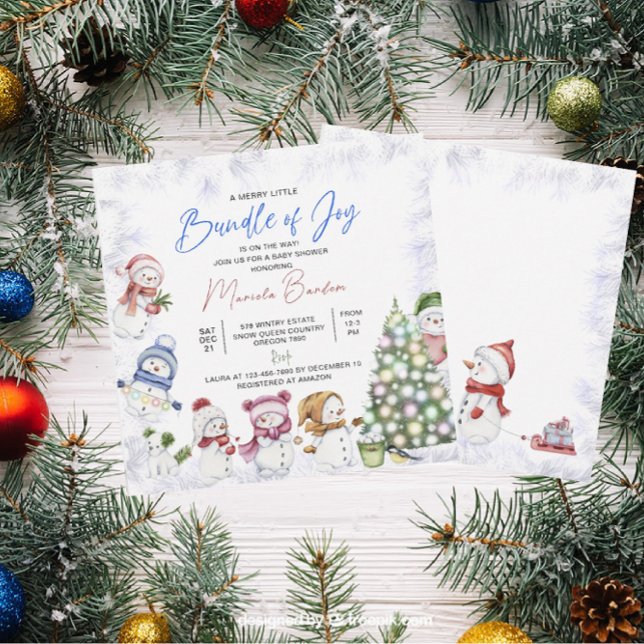 Carte d'invitation Bonhomme de neige aquarelle Joy (Créateur téléchargé)