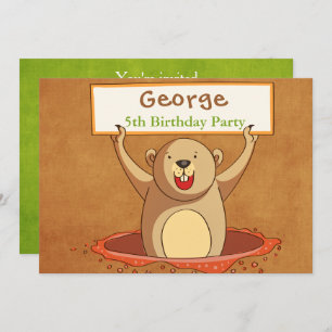 Carte d'invitation Brown Green Groundhog Party