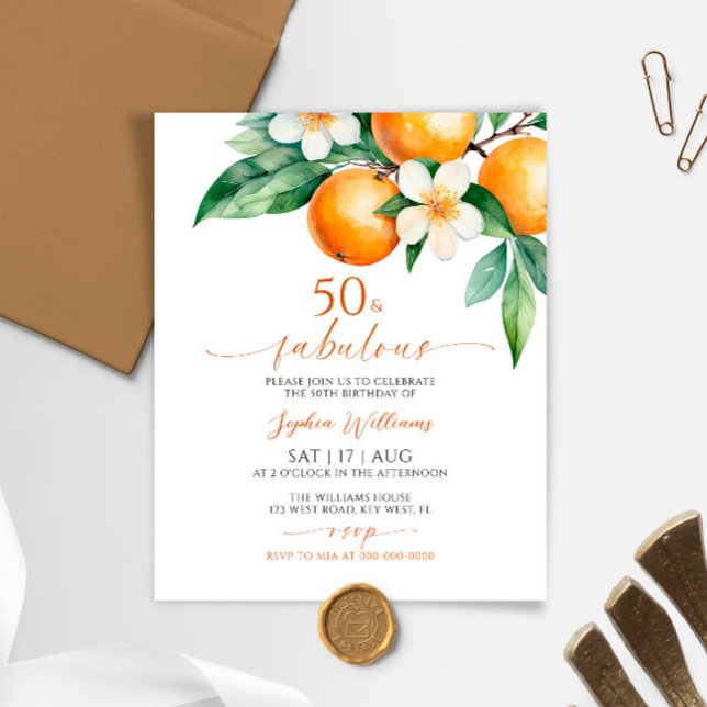 Carte d'invitation Budget Orange 50 & Fabulous pou (Créateur téléchargé)
