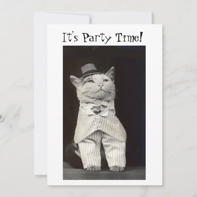 Carte d'invitation Chat de Fête (Devant)
