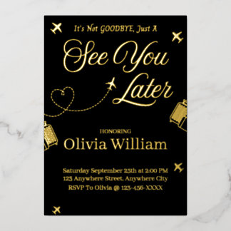Carte d'invitation d'adieu avec foil See You Later