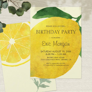 Carte d'invitation d'anniversaire au citron frais