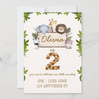 Carte d'invitation d'anniversaire aux animaux mign