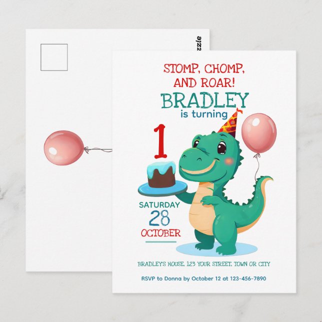 Carte d'invitation d'anniversaire avec âge pour un (Devant / Derrière)
