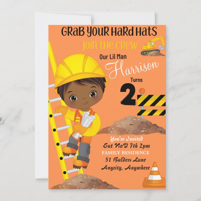 Carte d'invitation d'anniversaire Casquette dur (Devant)
