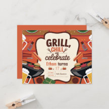 Carte d'invitation d'anniversaire Chill Grill et B