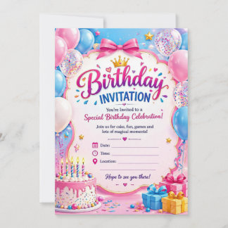 Carte d'invitation d'anniversaire colorée – Fête M