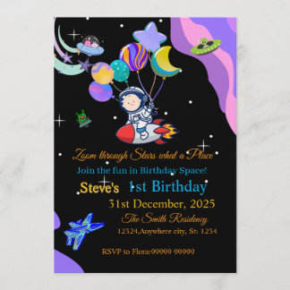 Carte d'invitation d'anniversaire dans l'espace |
