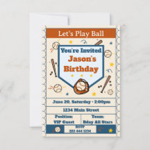 Carte d'invitation d'anniversaire de baseball - Aj