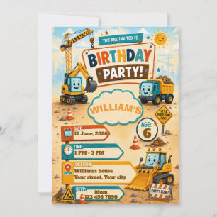 Carte d'invitation d'anniversaire de camion de con