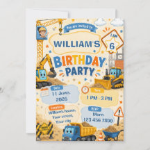 Carte d'invitation d'anniversaire de construction 