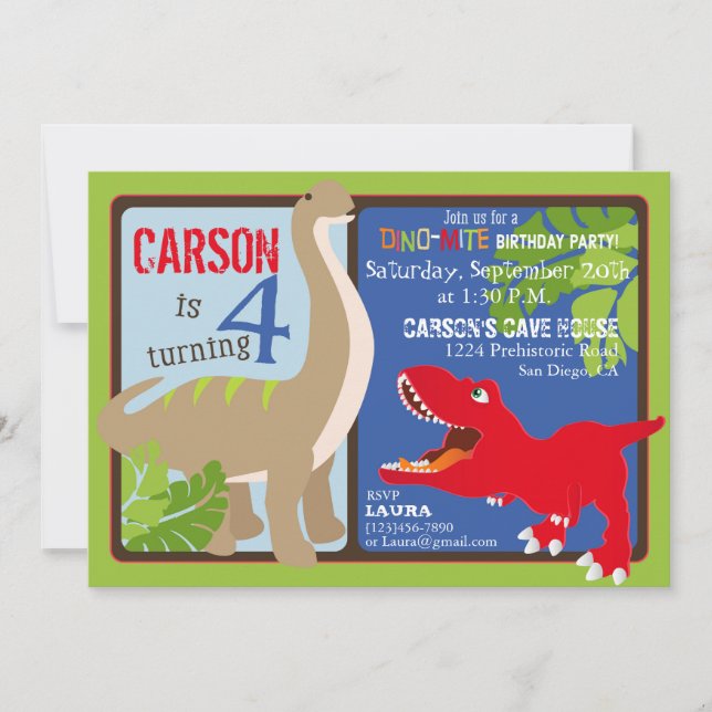 Carte d'invitation d'anniversaire de dinosaure (Devant)