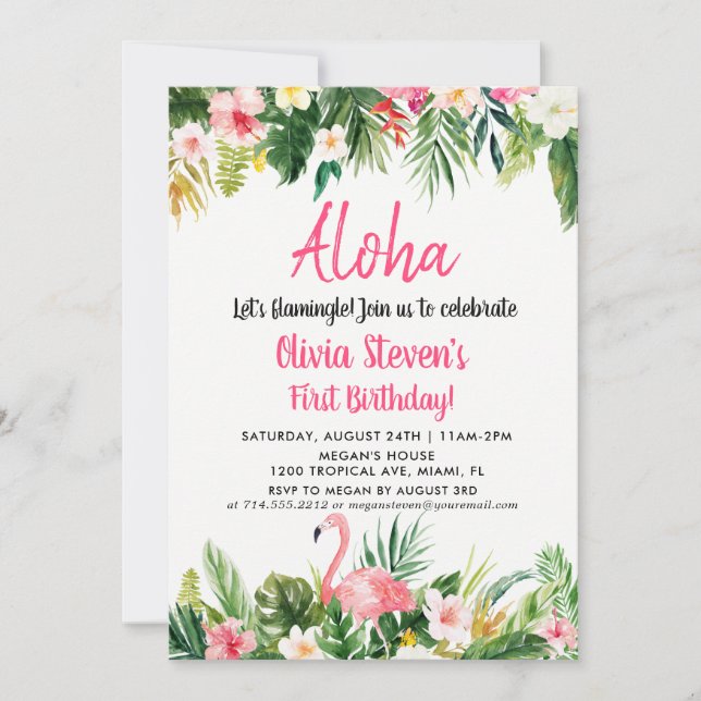 Carte d'invitation d'anniversaire de Flamant rose  (Devant)