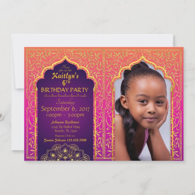 Carte d'invitation d'anniversaire de mille et une (Devant)