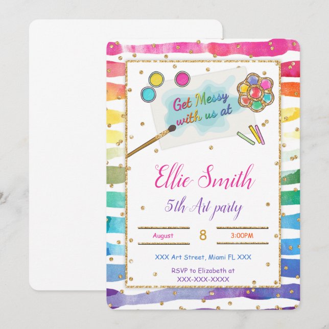 Carte d'invitation d'anniversaire de peinture  (Devant / Derrière)