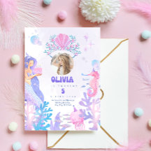 Carte d'invitation d'anniversaire de sirène sous l