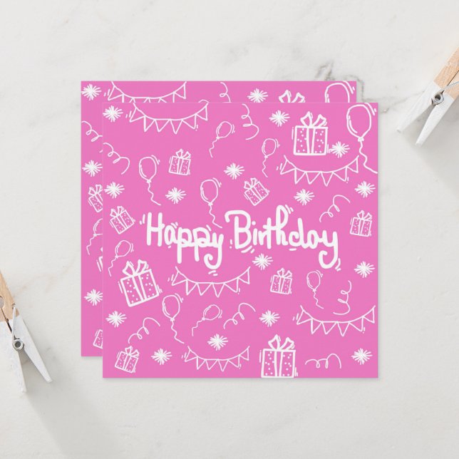 carte d'invitation d'anniversaire dessinée à la ma (Devant/Arrière en situation)