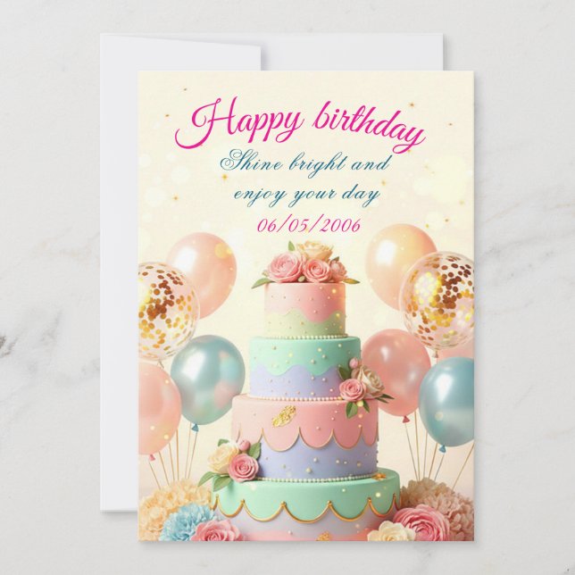 Carte d'invitation d'anniversaire, Élégante et Per (Devant)