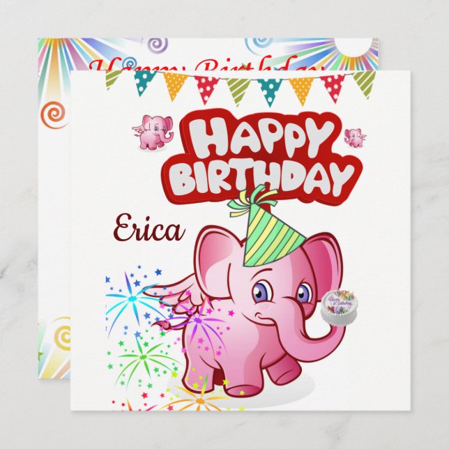 Carte d'invitation d'anniversaire éléphant (Devant / Derrière)
