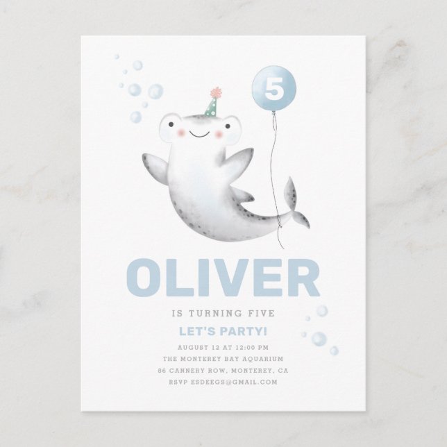 Carte d'invitation d'anniversaire enfant Baby Shar (Devant)