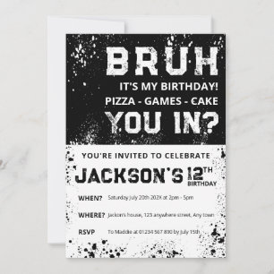 Carte d'invitation d'anniversaire garçon BRUH Grun