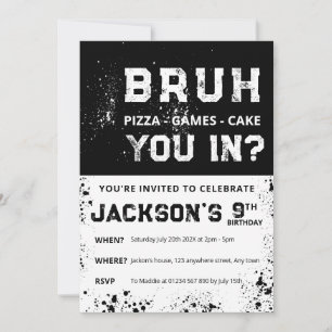 Carte d'invitation d'anniversaire garçon BRUH Grun