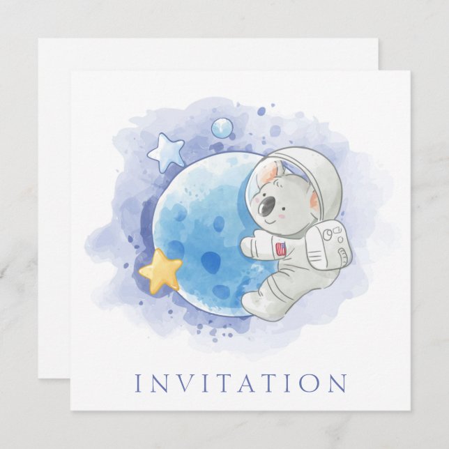 CARTE D'INVITATION D'ANNIVERSAIRE : KOALA SUR LA L (Devant / Derrière)