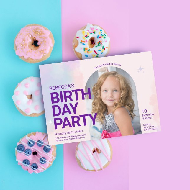 Carte d'invitation d'anniversaire moderne et audac (Birthday Party for Girl | Invitation with wording | Birthday party invitation card)