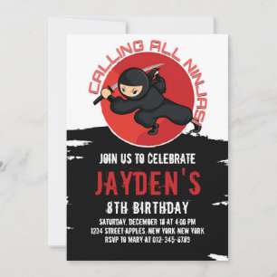 CARTE D'INVITATION D'ANNIVERSAIRE NOIR NINJA