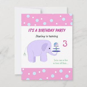 Carte d'invitation d'anniversaire pour éléphant en