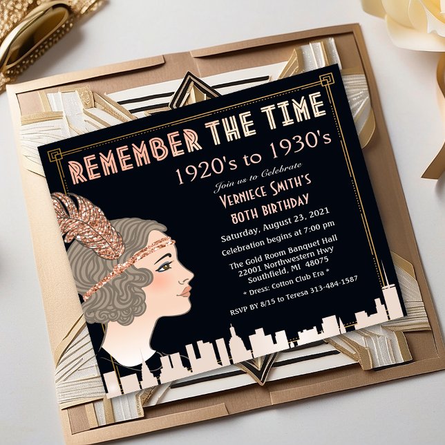 Carte d'invitation d'anniversaire style années 20 (Créateur téléchargé)