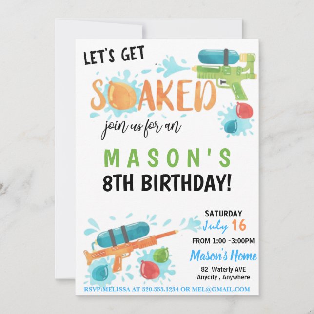 Carte d'invitation d'anniversaire Super Soaker (Devant)