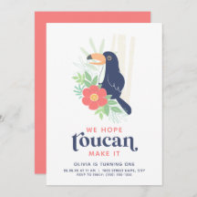 Carte d'invitation d'anniversaire Toucan Palmes Tr