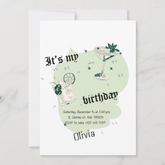Carte d'invitation d'anniversaire verte et blanche