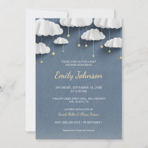 Carte d'invitation de Baby shower bleu Denim Whims