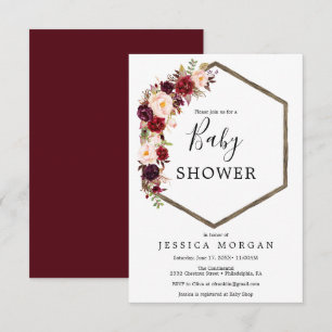 Carte d'invitation de Baby shower Boho Burgundy