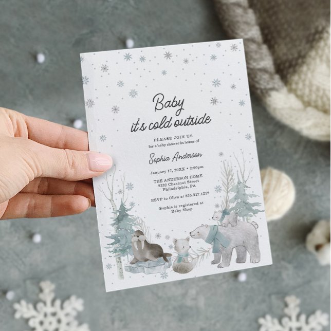Carte d'invitation de Baby shower d'hiver pour ani (winter baby shower)
