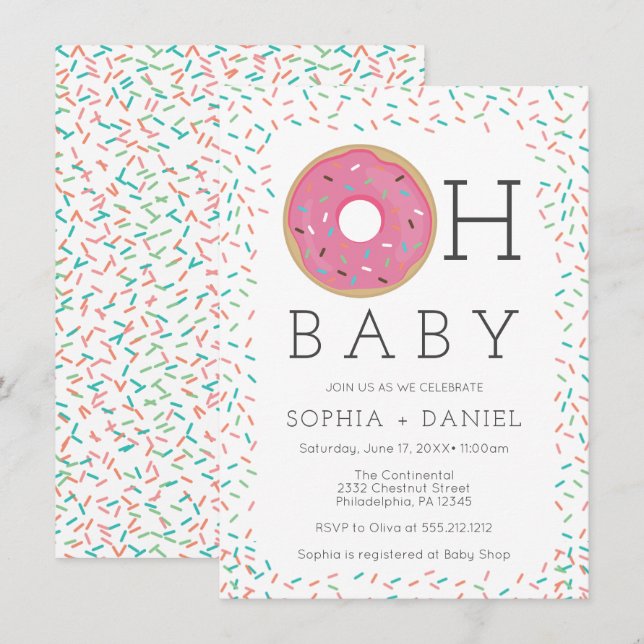 Carte d'invitation de Baby shower moderne Saupoudr (Devant / Derrière)
